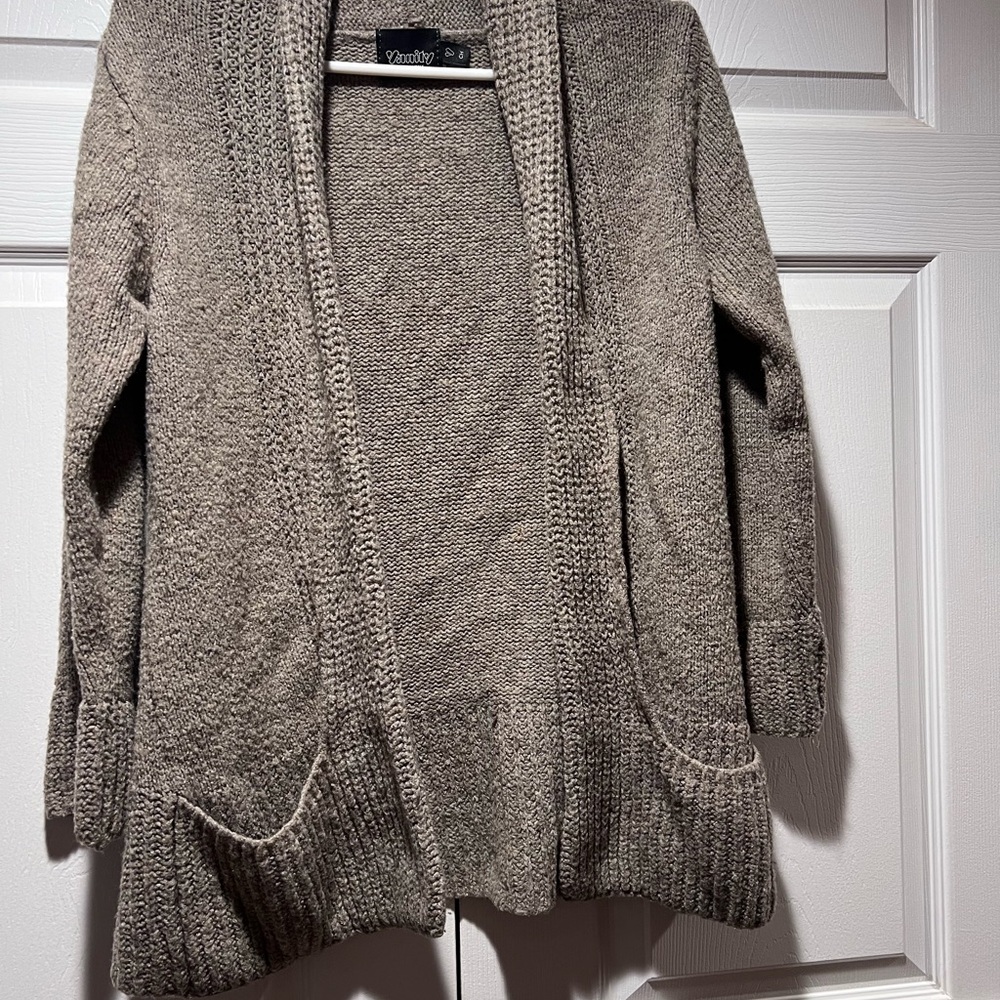 Vanity Heathered Taupe Cardigan Sweater